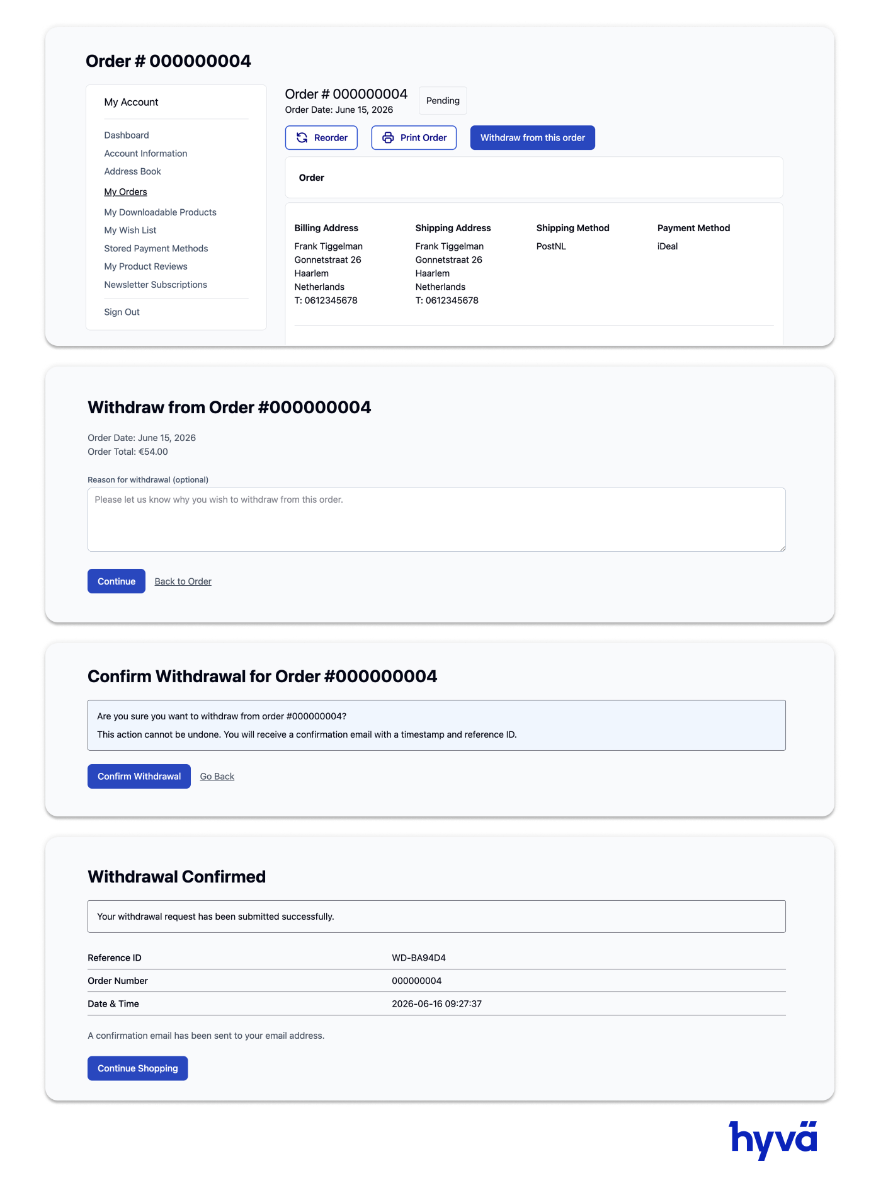 Magento 2 two-step withdrawal confirmation flow