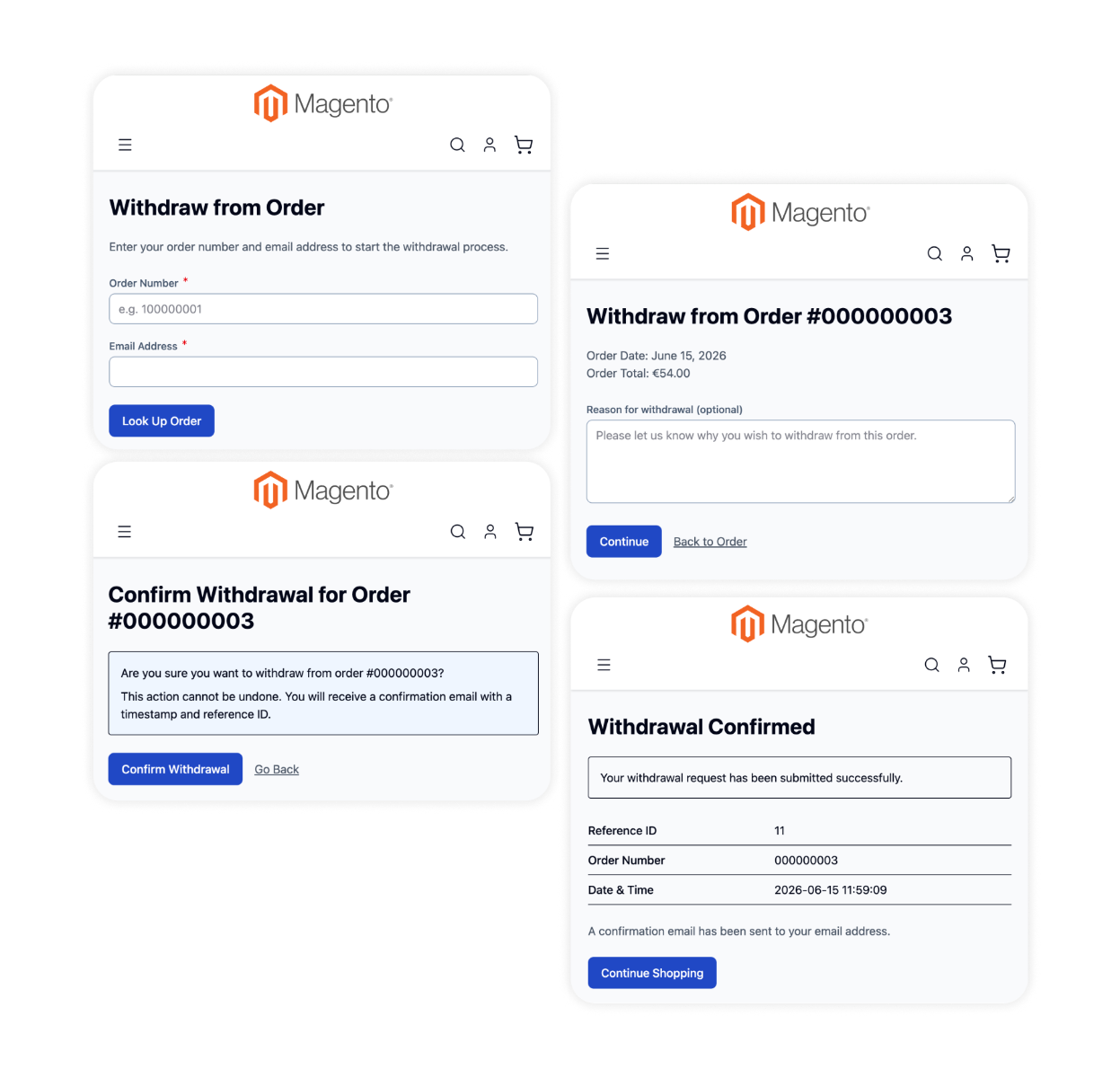 Magento 2 withdrawal request entry points