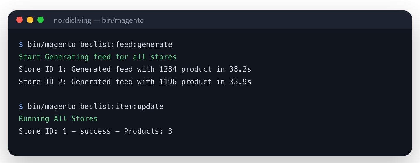 Beslist.nl feed generation and item update commands in the Magento CLI