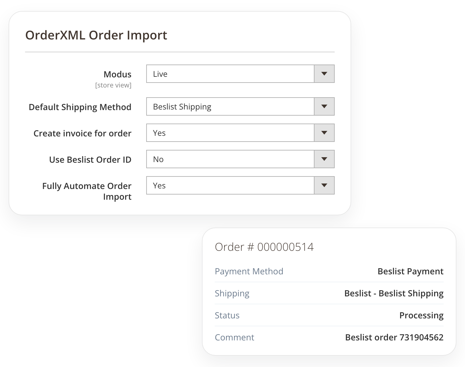 Beslist.nl OrderXML import settings and the resulting Magento order