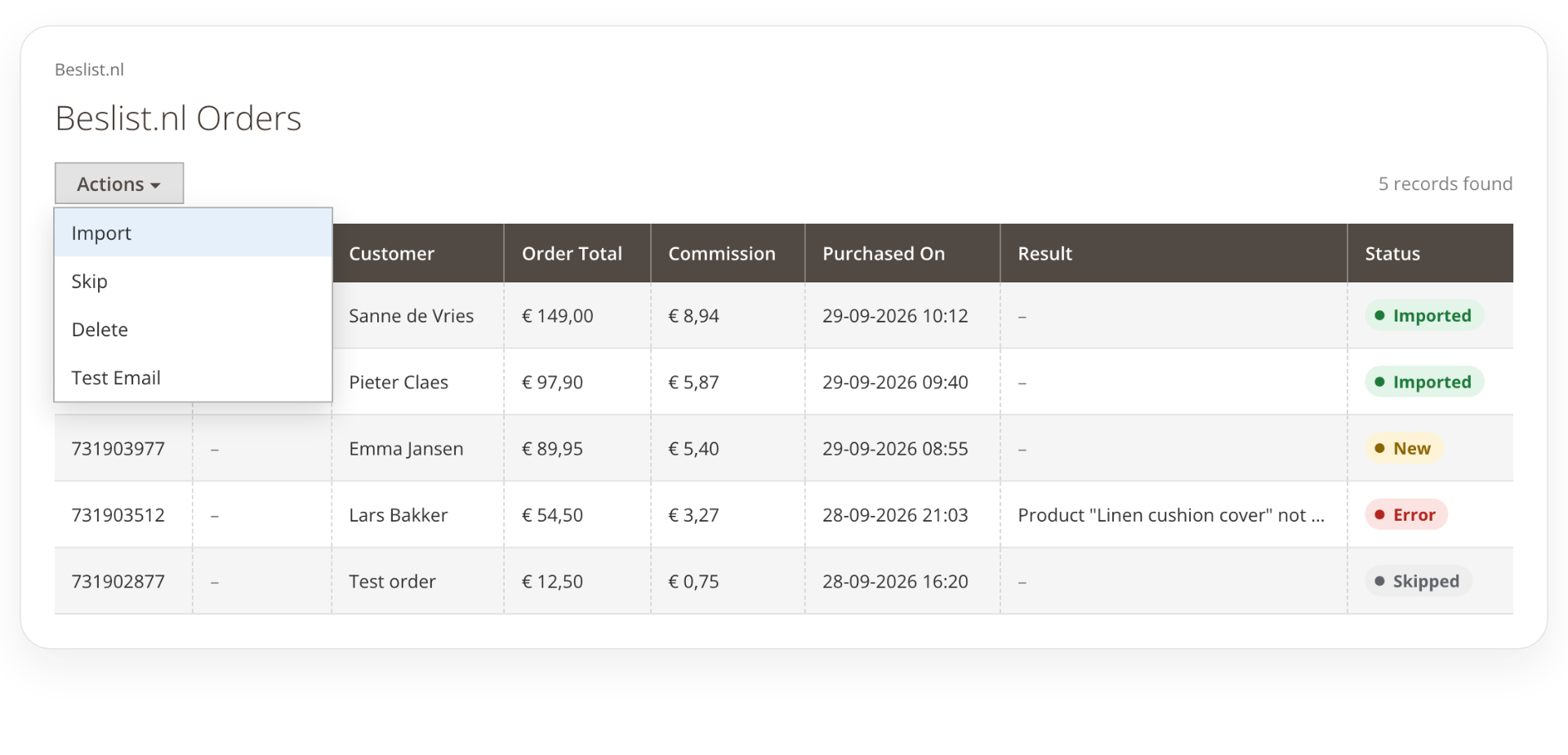 Beslist.nl Winkelwagen orders grid in Magento 2
