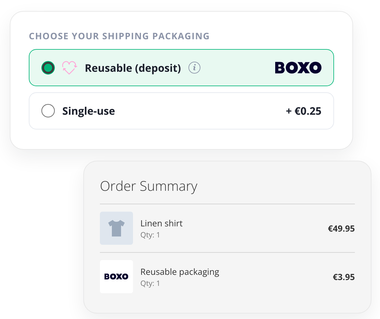 Magento 2 checkout with BOXO reusable packaging option