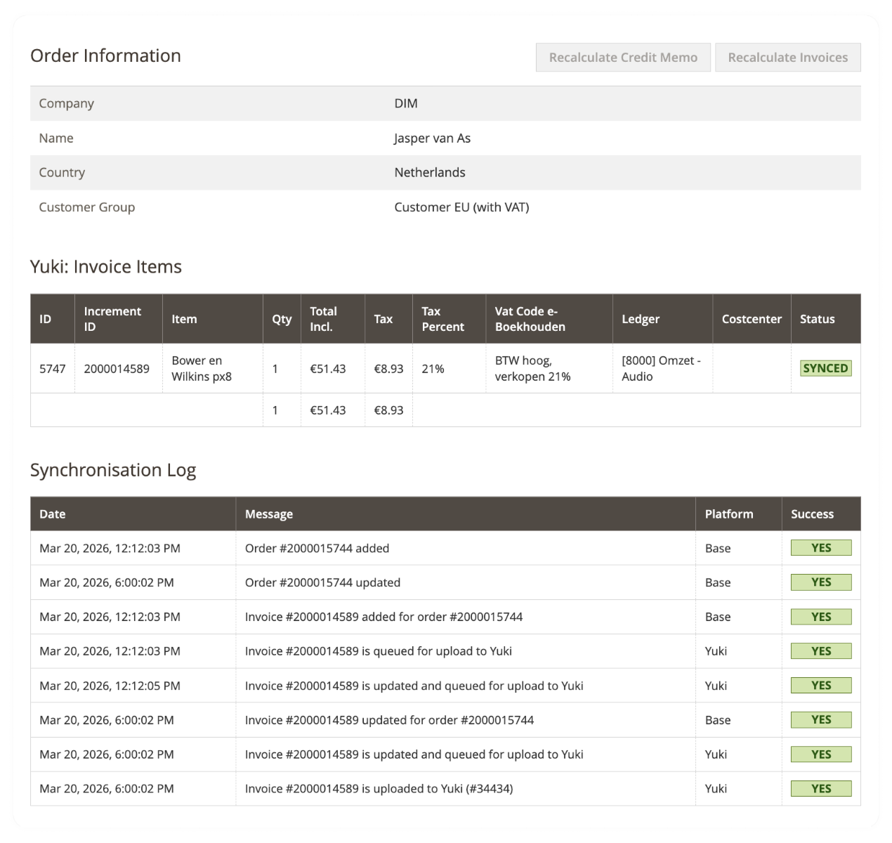 Overzicht van Exact Online in Magento Admin