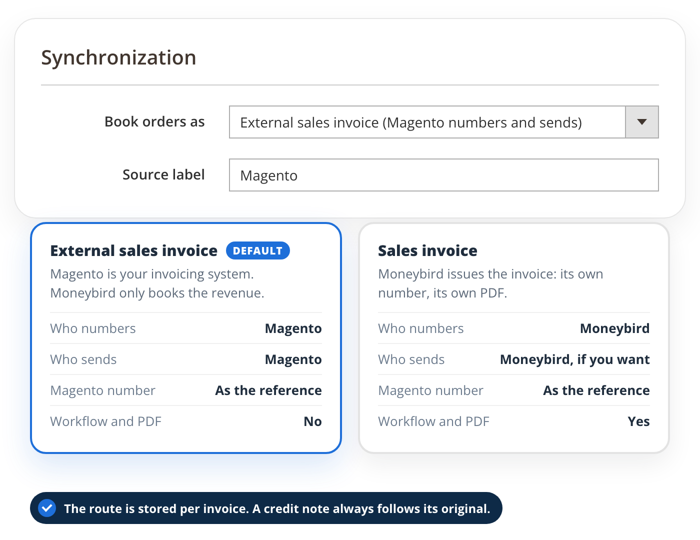 Choose how Magento orders are booked in Moneybird