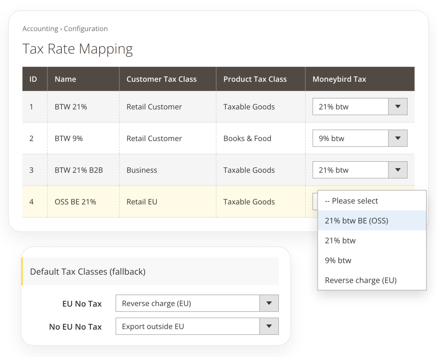 Tax rate mapping between Magento and Moneybird