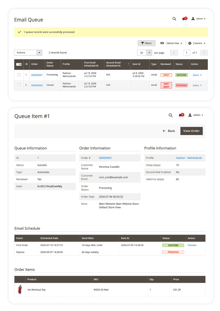 Magento 2 two-step review reminder flow