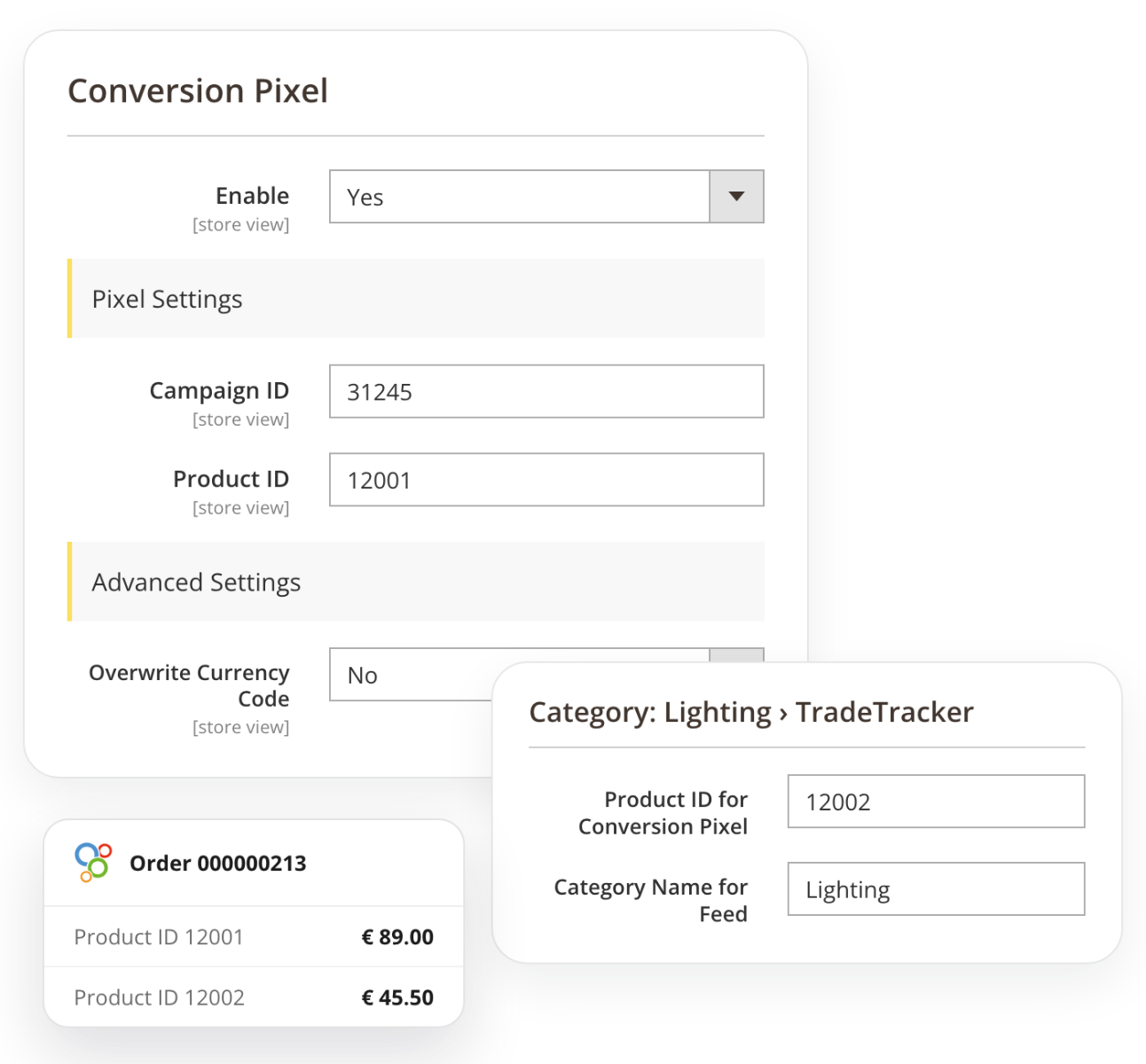TradeTracker conversion pixel settings in Magento 2
