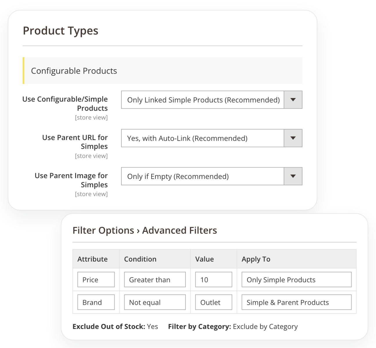 TradeTracker product types and feed filters in Magento 2