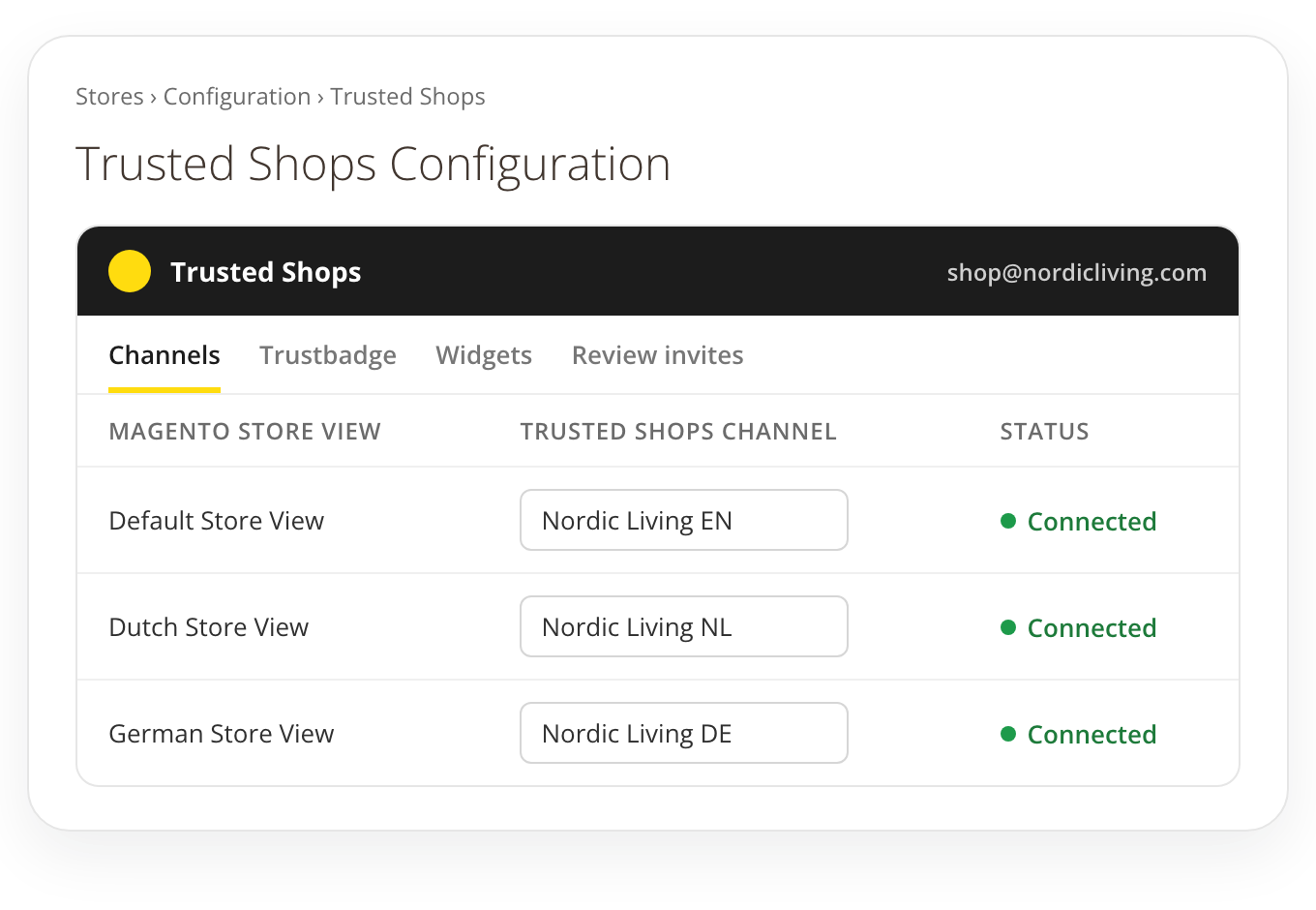 Trusted Shops connector in the Magento 2 admin
